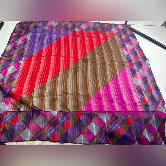 Givenchy Multi-Colored Red, Brown and Purple Silk Vintage Scarf - Picture 9 of 13